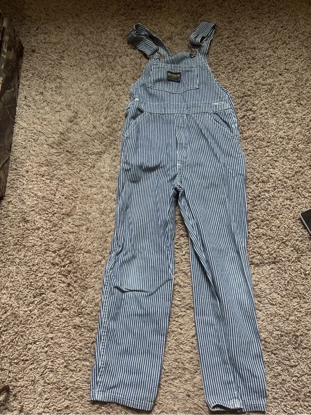 Striped Blue Denim Overalls - Classic Workwear Style OshKosh